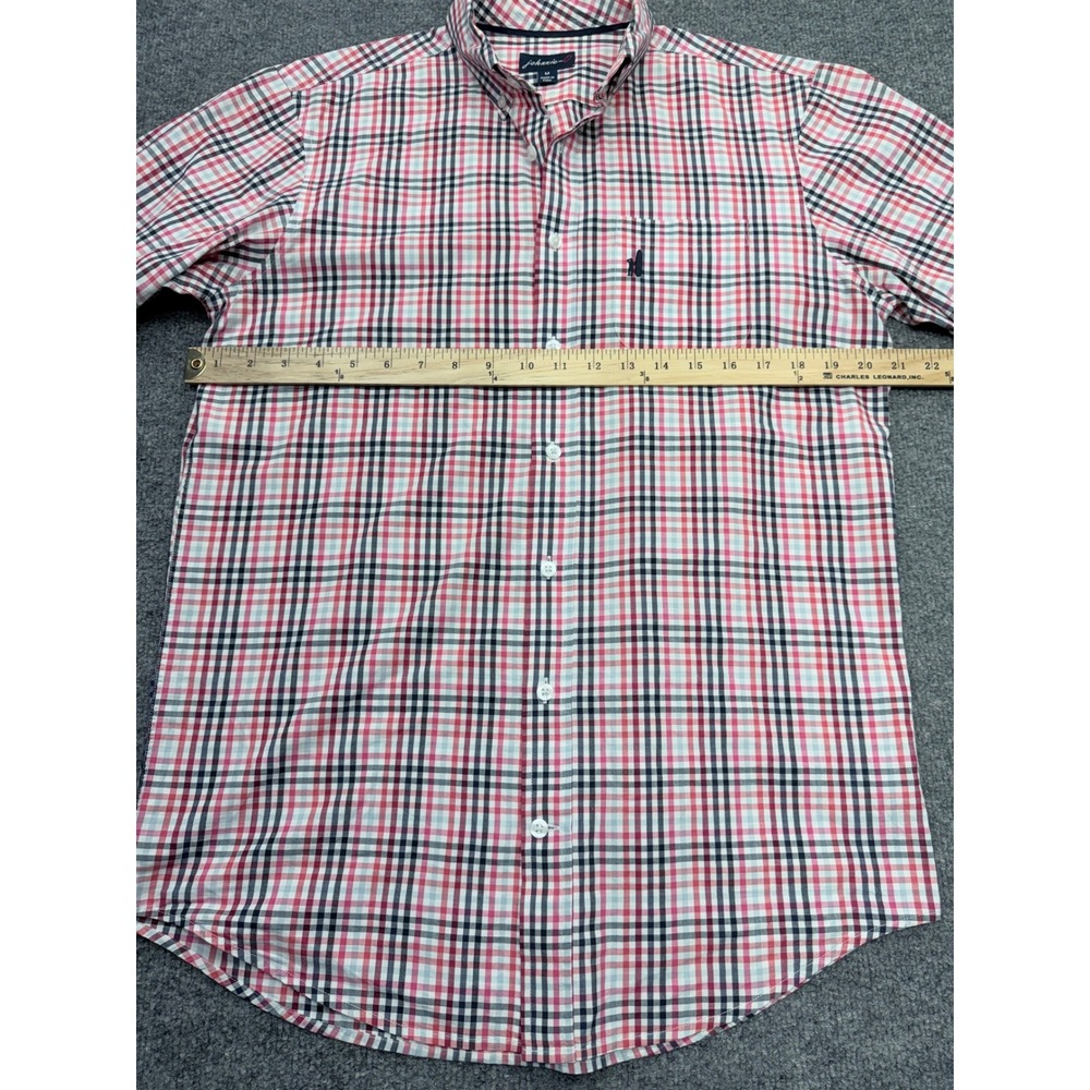 Johnnie-O Mens Plaid Button Down Shirt Red White Navy Blue Long Sleeve Size M - Picture 2 of 4